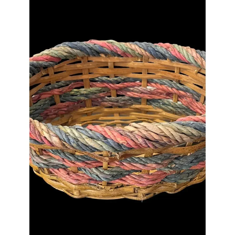 Oval Wicker Basket with Colorful Trim